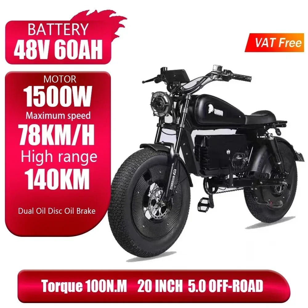Vélo Électrique Black Warrior 3000W 60V45AH - Fat Tire 20" Freins Hydrauliques