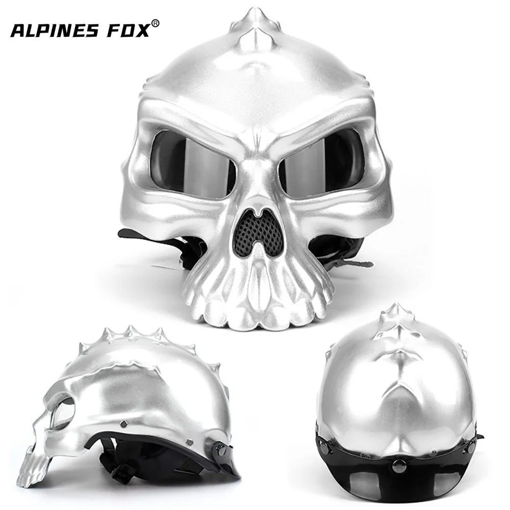 Casque Moto Rétro Demi-Jet Tête de Mort - Style Vintage