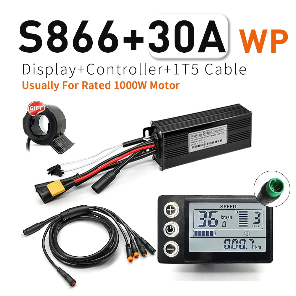 Contrôleur Sinusoïdal pour Vélo Électrique 24V/36V/48V - LCD S866 - 350W-1000W