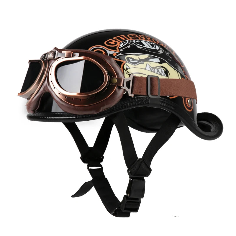 Casque Moto Demi-Jet VGV Rétro avec Lunettes - Scooter & Cruiser