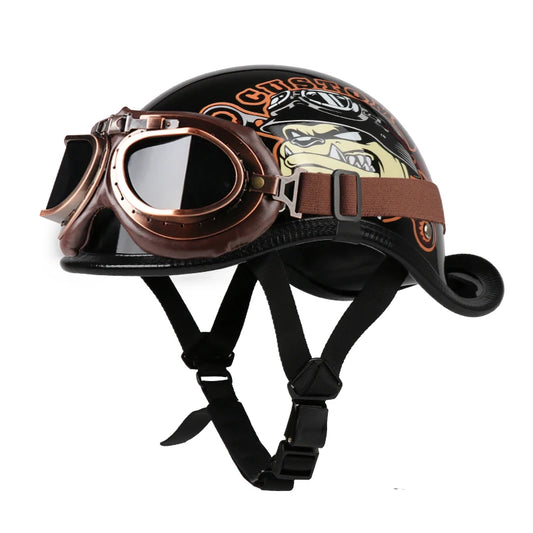 Casque Moto Demi-Jet VGV Rétro avec Lunettes - Scooter & Cruiser