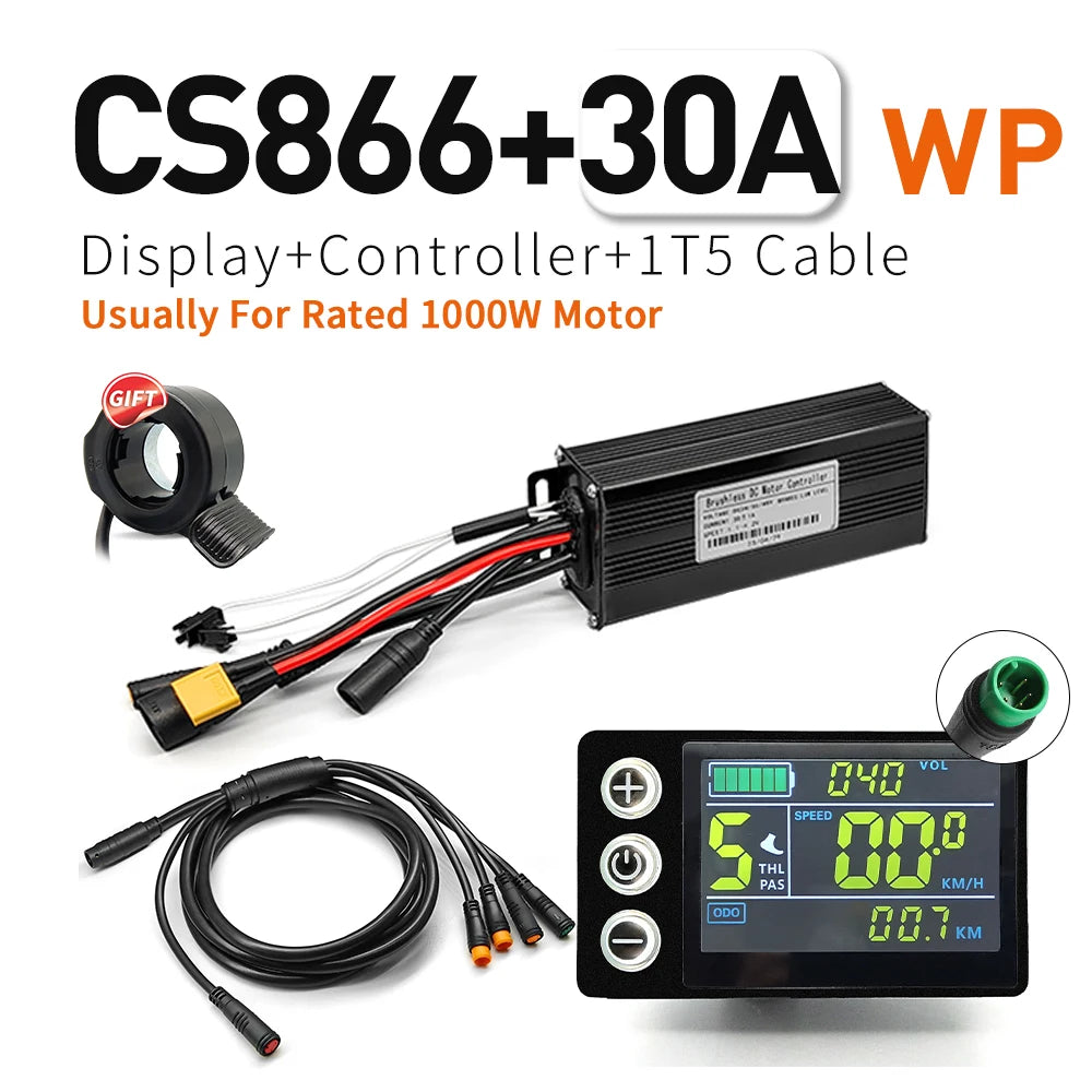 Contrôleur Sinusoïdal pour Vélo Électrique 24V/36V/48V - LCD S866 - 350W-1000W