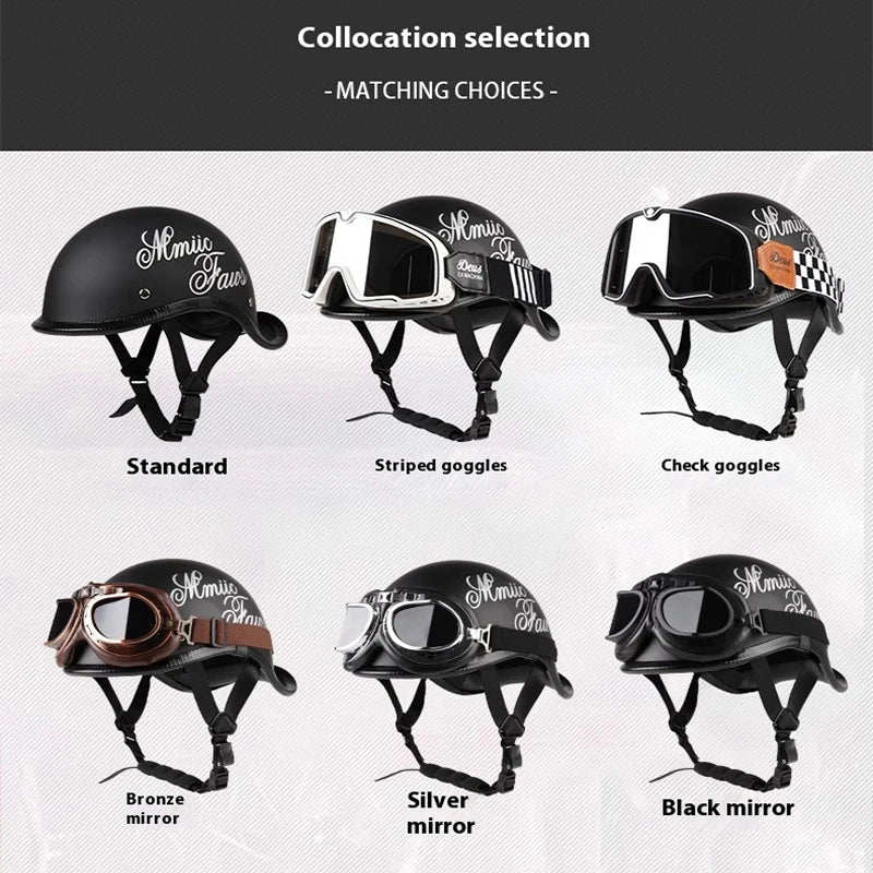 Casque Moto Demi-Jet VGV Rétro avec Lunettes - Scooter & Cruiser