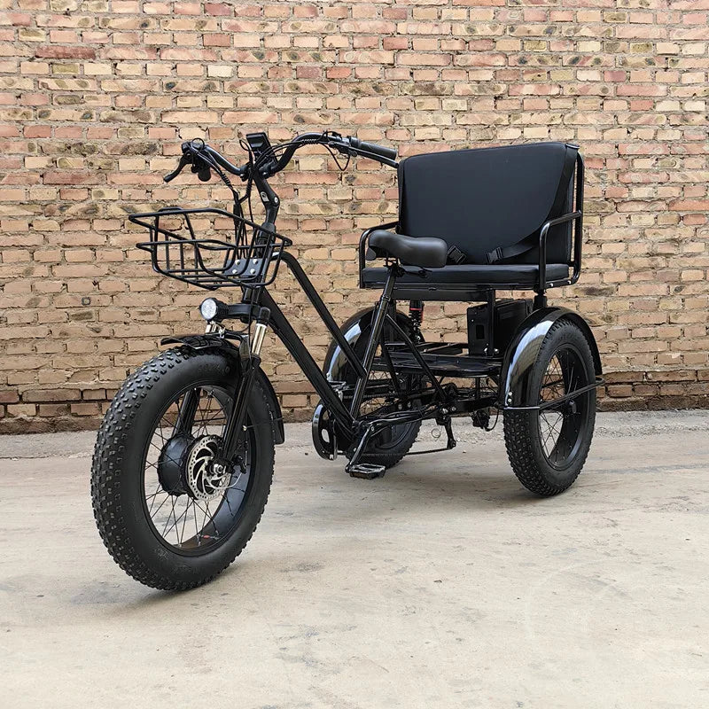 Tricycle Électrique 48V 500W avec Banc Arrière - Pneus Larges 3 Roues pour Adultes