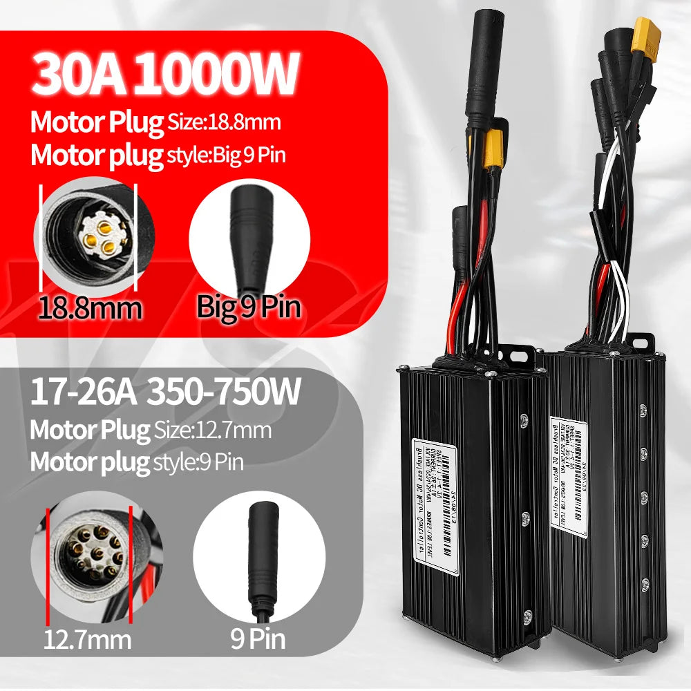 Contrôleur Sinusoïdal pour Vélo Électrique 24V/36V/48V - LCD S866 - 350W-1000W
