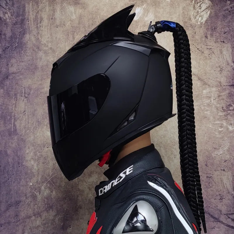 Casque de Moto Intégral avec Tresses Décoratives