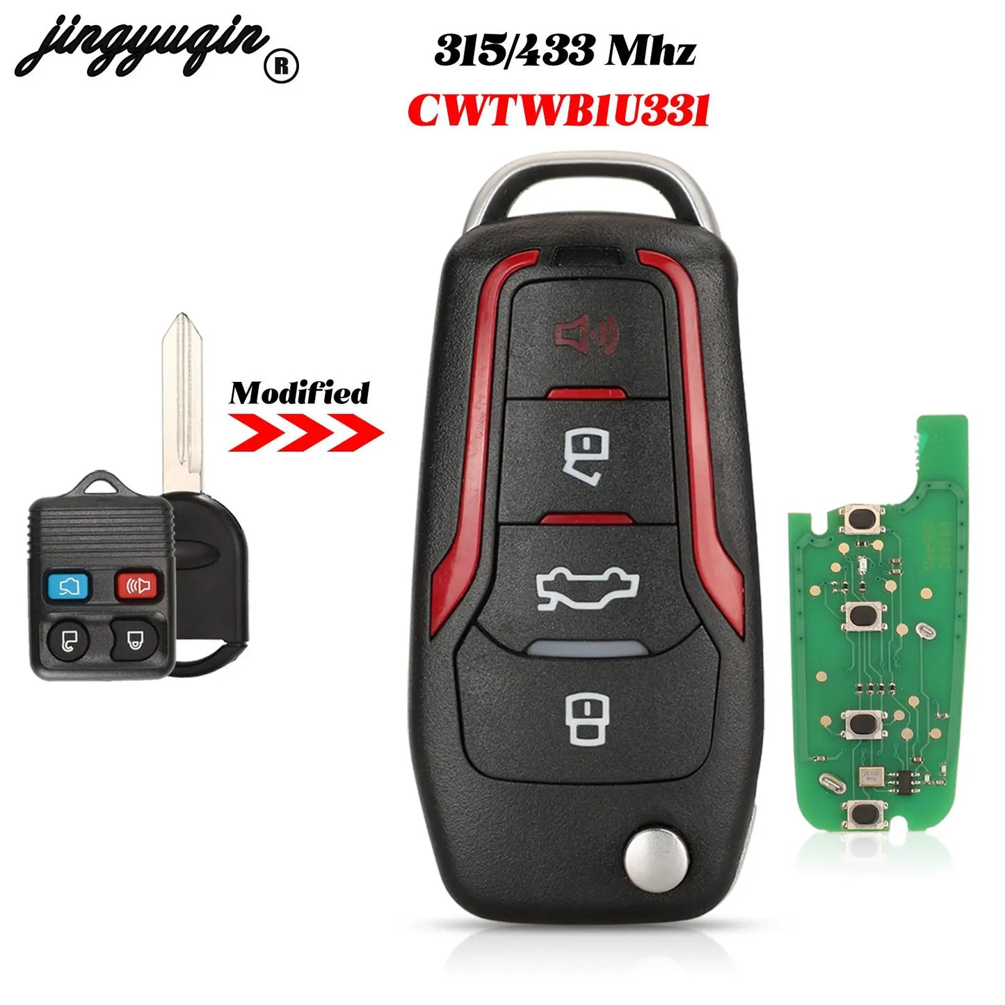 Clé Télécommande Modifiée Ford - Explorer Focus Edge Escape Ranger Mustang 315/433MHz avec Puce 4D60