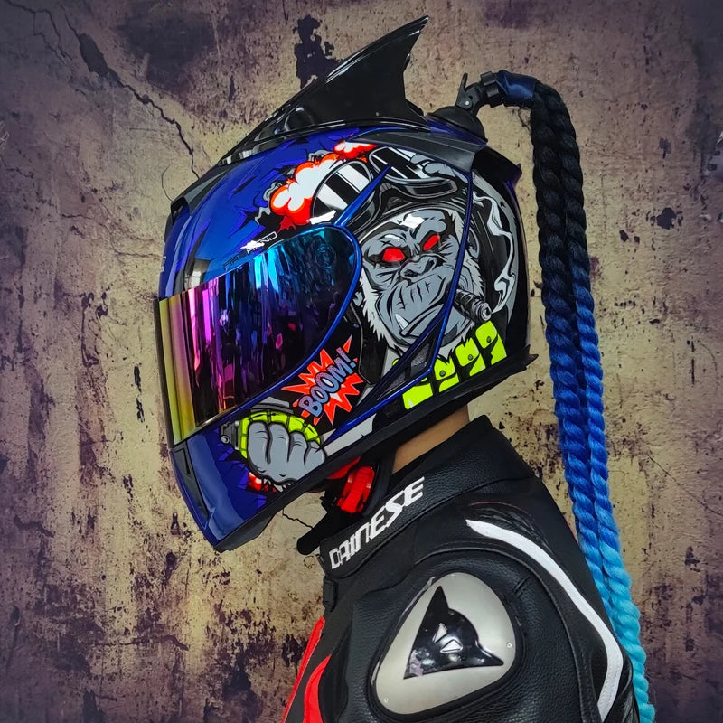 Casque de Moto Intégral avec Tresses Décoratives