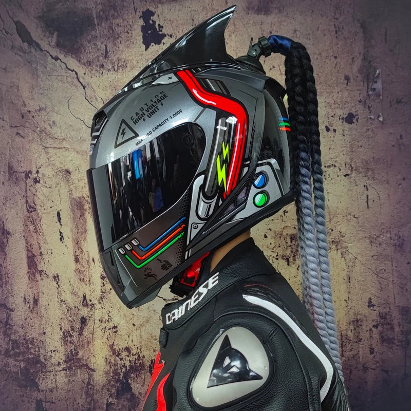 Casque de Moto Intégral avec Tresses Décoratives