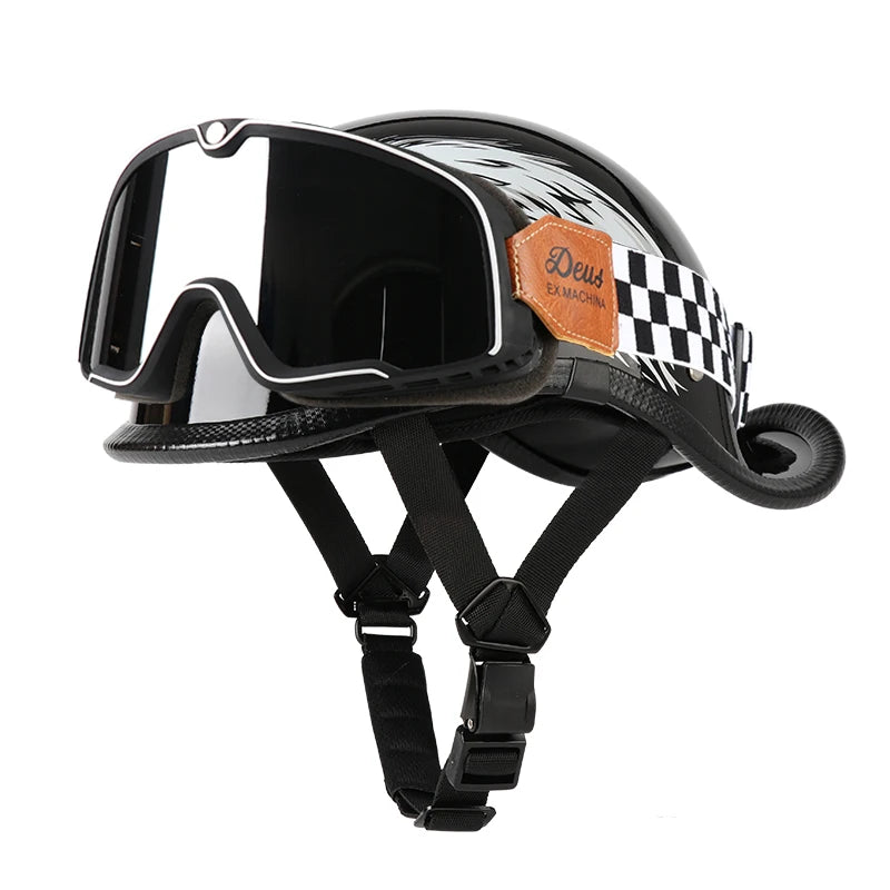 Casque Moto Demi-Jet VGV Rétro avec Lunettes - Scooter & Cruiser