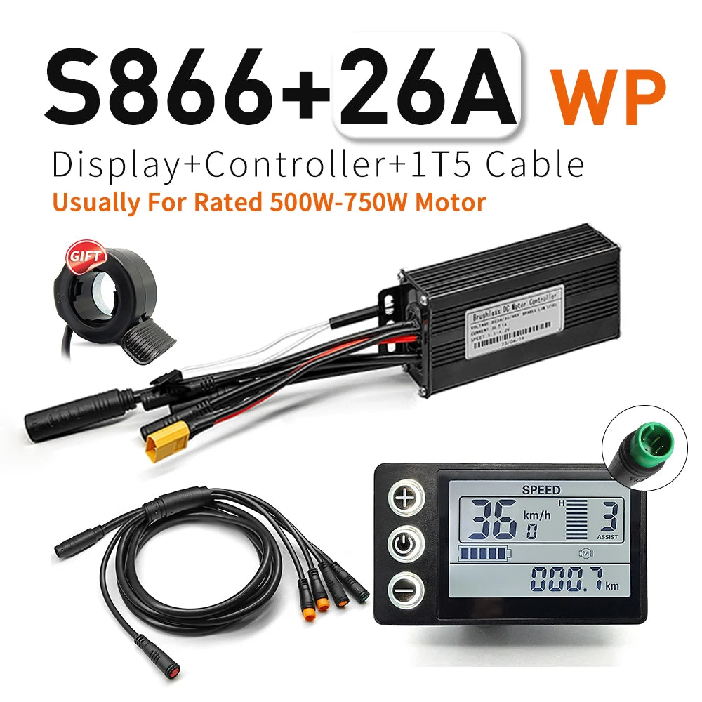 Contrôleur Sinusoïdal pour Vélo Électrique 24V/36V/48V - LCD S866 - 350W-1000W