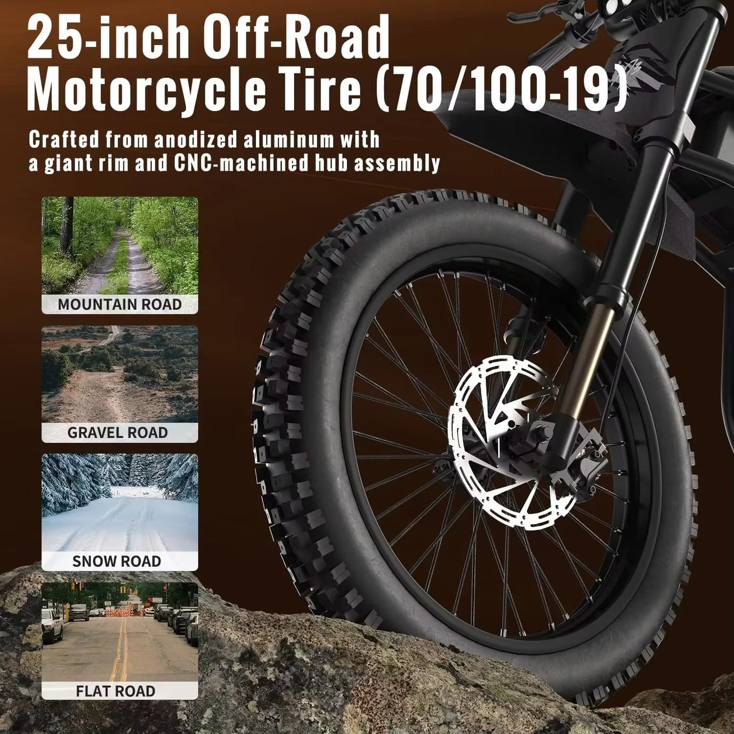 Vélo Électrique GT73 2000W Tout-Terrain - Moto Électrique Montagne - Pneus 25 Pouces - Double Batterie 36.4AH