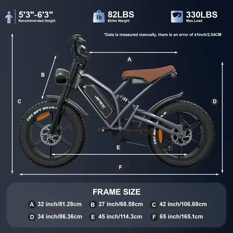 Vélo Électrique Jansno X50 750W - Pneus Larges 20 Pouces