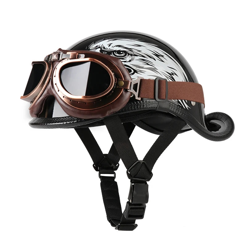 Casque Moto Demi-Jet VGV Rétro avec Lunettes - Scooter & Cruiser