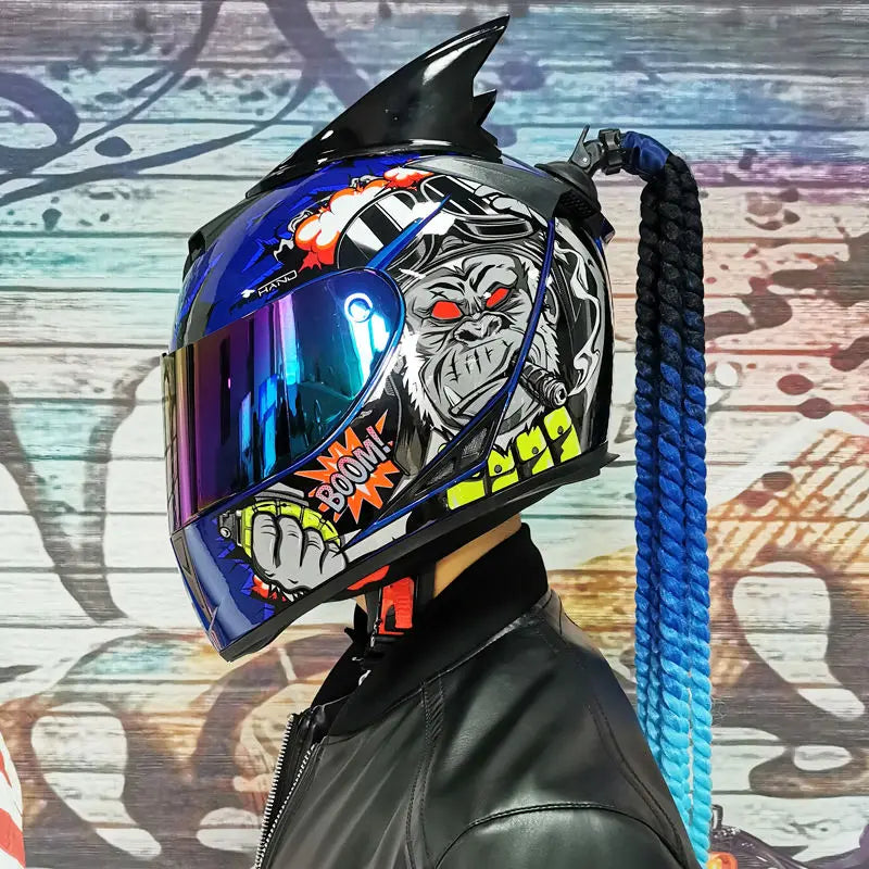 Casque de Moto Intégral avec Tresses Décoratives