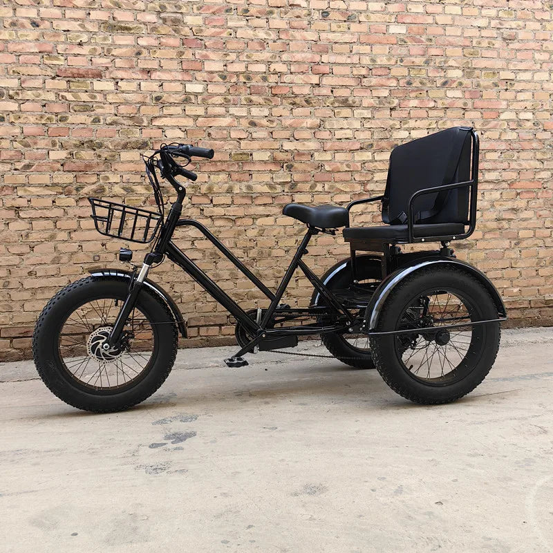 Tricycle Électrique 48V 500W avec Banc Arrière - Pneus Larges 3 Roues pour Adultes