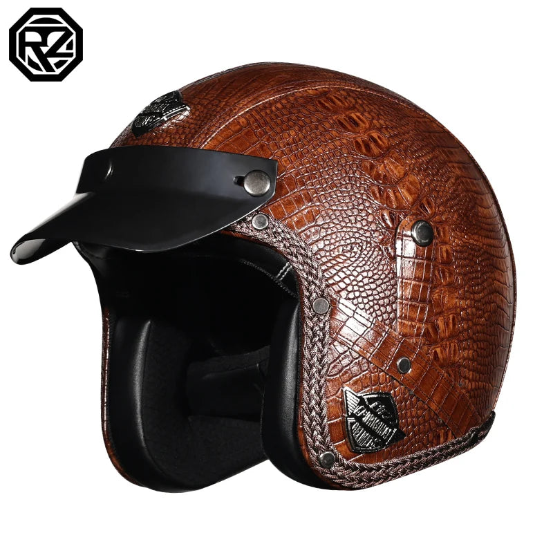 Casque de Moto Rétro en Cuir PU - Style Chopper 3/4 Ouvert avec Certification DOT