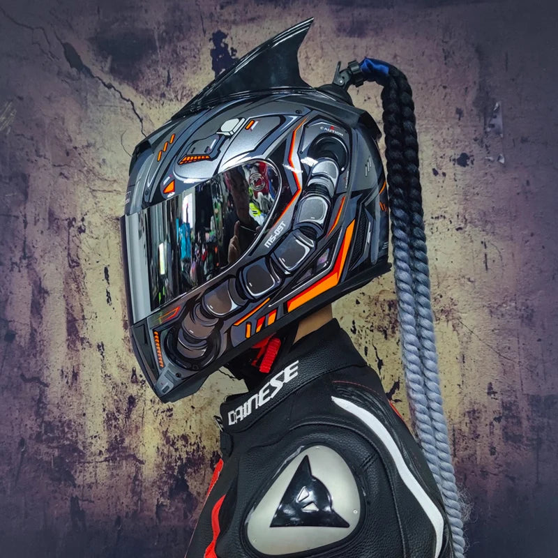 Casque de Moto Intégral avec Tresses Décoratives