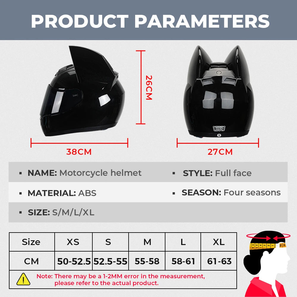 Casque Moto Intégral Oreilles de Chat - Certification DOT Femme Homme