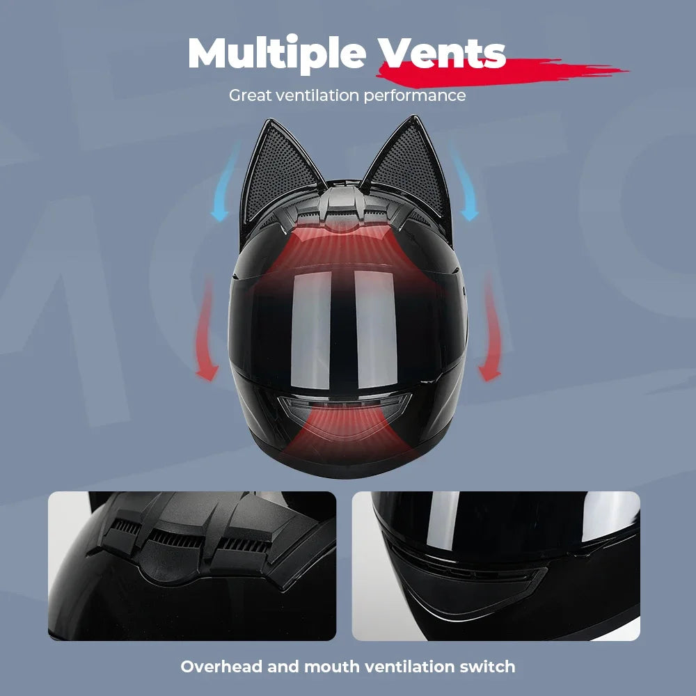 Casque Moto Intégral Oreilles de Chat - Certification DOT Femme Homme