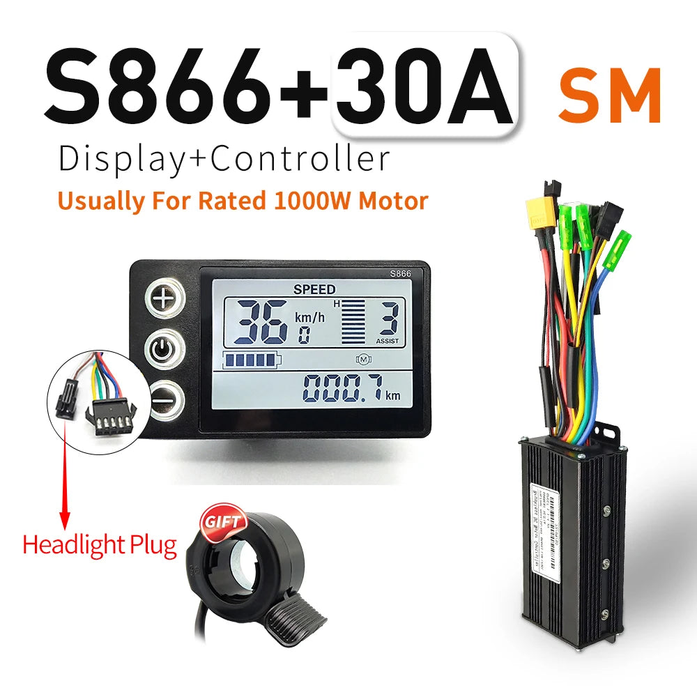 Contrôleur Sinusoïdal pour Vélo Électrique 24V/36V/48V - LCD S866 - 350W-1000W