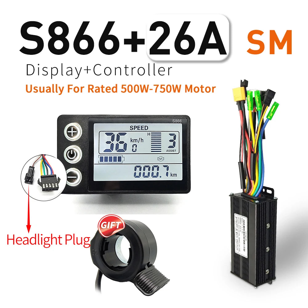 Contrôleur Sinusoïdal pour Vélo Électrique 24V/36V/48V - LCD S866 - 350W-1000W