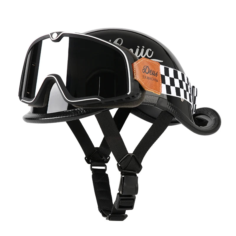 Casque Moto Demi-Jet VGV Rétro avec Lunettes - Scooter & Cruiser