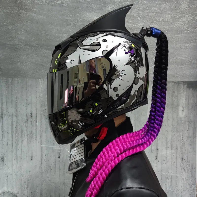 Casque de Moto Intégral avec Tresses Décoratives